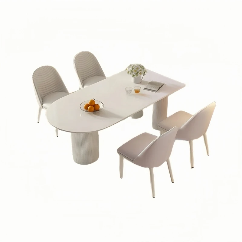 

Cream wind light luxury rock slab island dining table and chairs