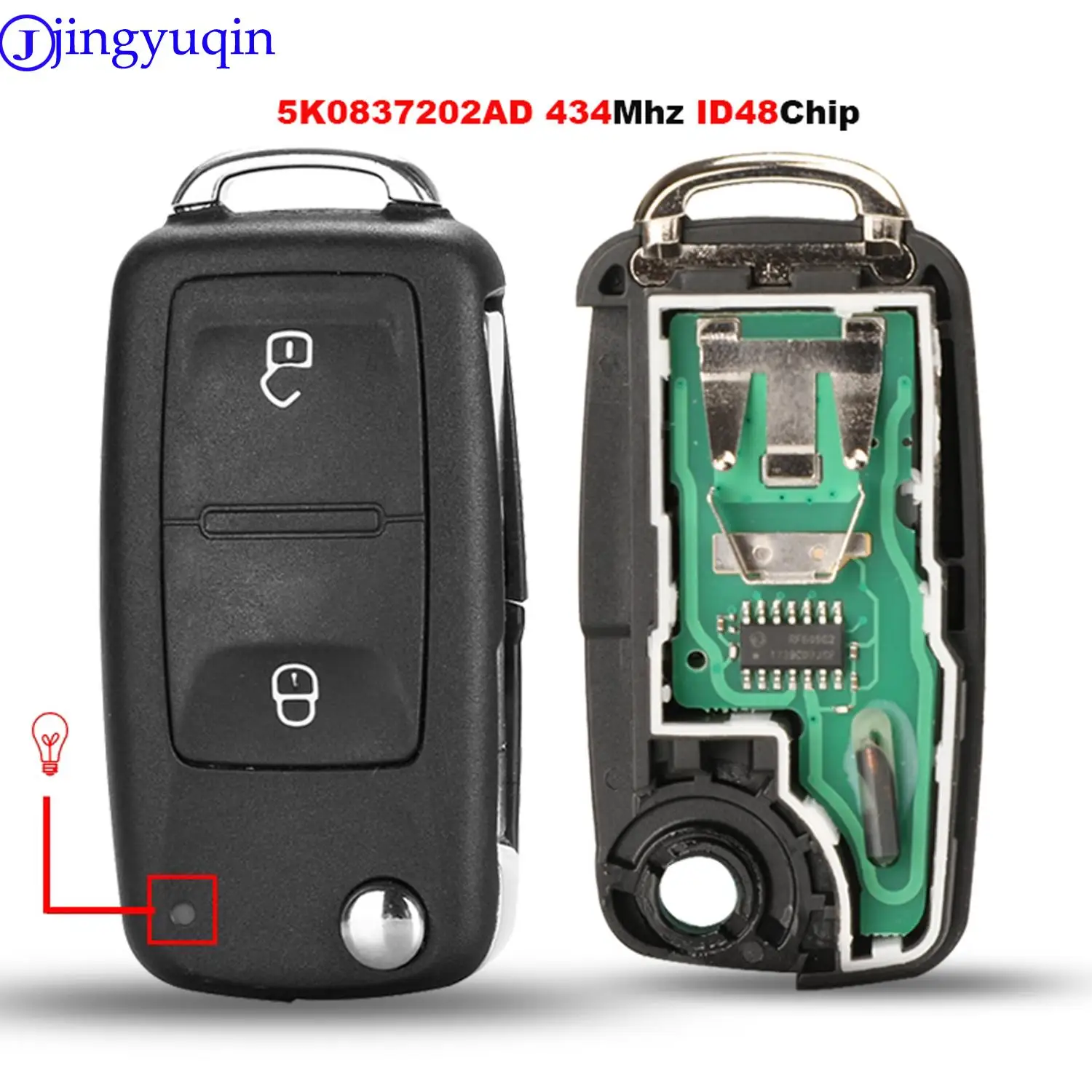 

jingyuqin 2B Remote Car Key 434MHz ID48 Chip For VW Volkswagen GOLF PASSAT Tiguan Polo Jetta Beetle 5K0 837 202AD 5K0837202AD