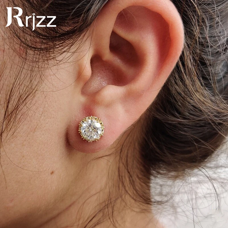 

Rrjzz 6.5MM 1CT Moissanite Diamond Stud Earrings 925 Silver 14k Gold Plated Wedding Ear Studs for Women Men GRA Certificated