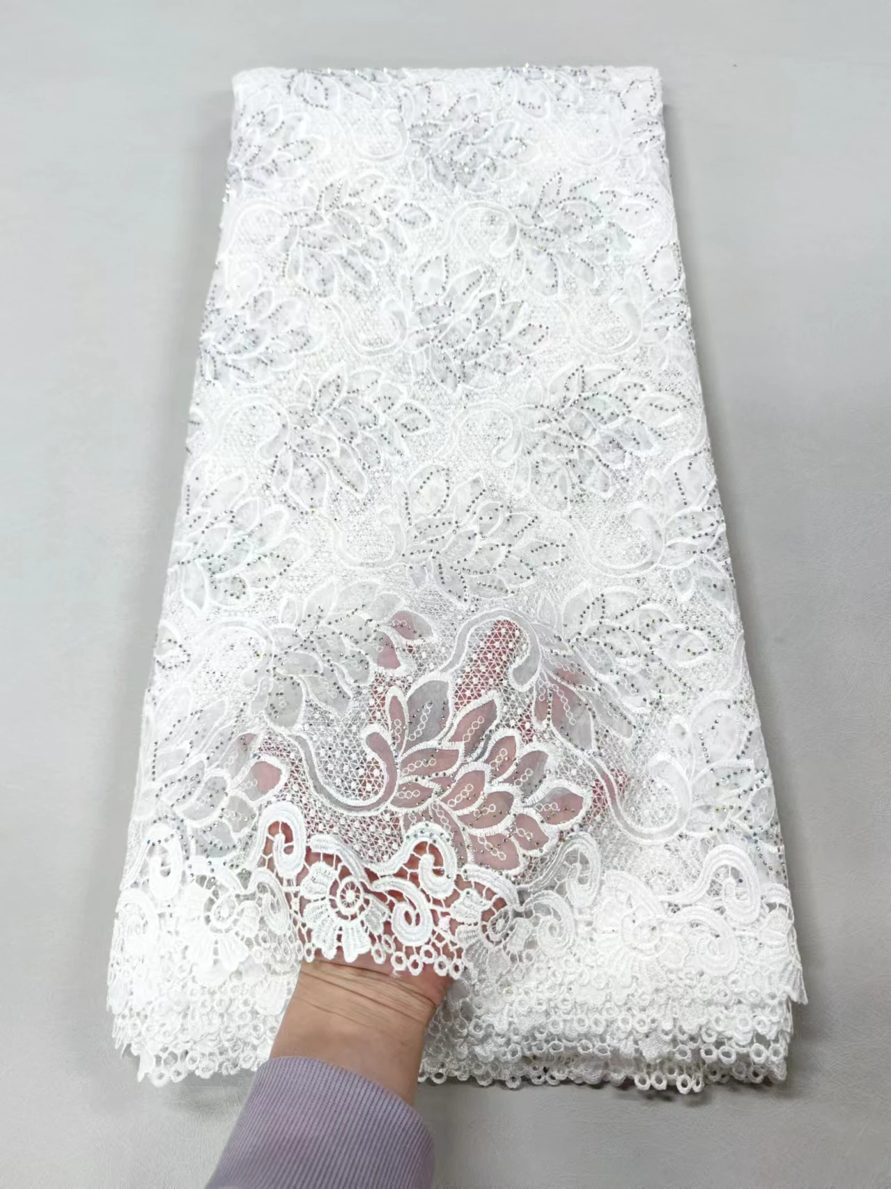 

2025 African Nigerian High-Quality Embroidery Lace Fabric French Tulle Sequins Organza 5 Yards for Wedding Party Dresses XL058