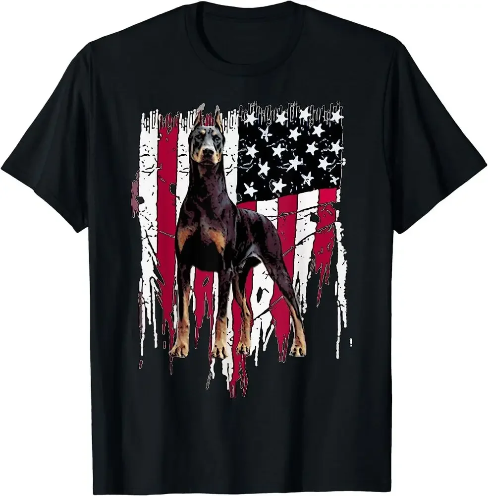 Doberman Pinscher American Flag USA Awesome T-Shirt Size S-5XLHigh Quality 100%Cotton Short Sleeve