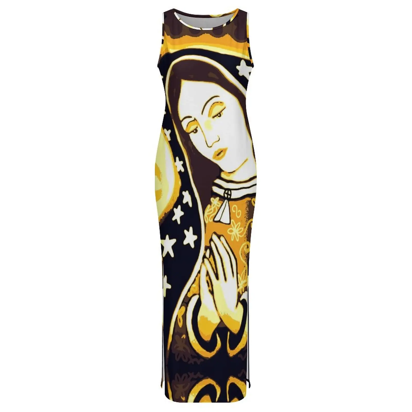 女性ボディコンドレスクラブパーティーメキシコ聖母マリアマキシドレス春グアダルーペの聖母ノースリーブストリートファッションドレス