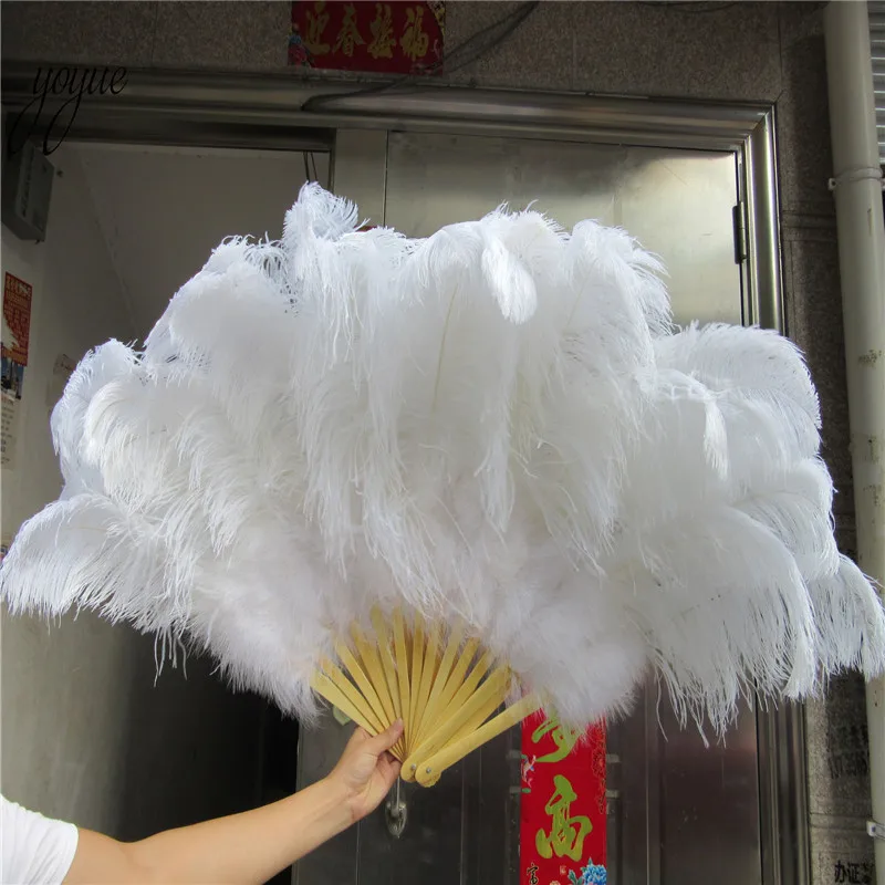 New listing! high quality White Big ostrich feather fan decorates Halloween party for belly dancers DIY 12 feather fan bars