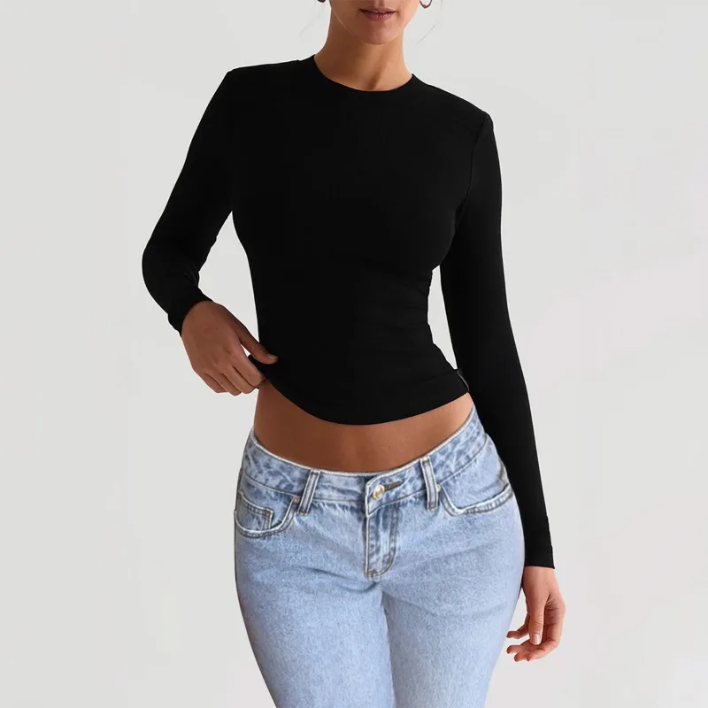 

Spring Autumn New Women's Bottoming T Shirts Casual Solid Color Simple Crew Neck Slim Fit Long Sleeve Basic All-match Top