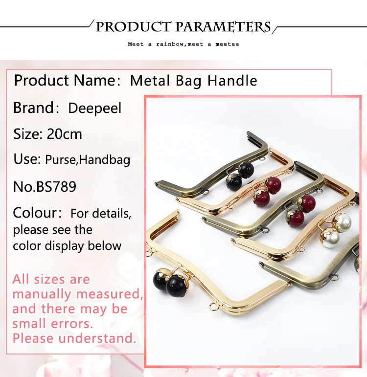 1/2Pcs 20cm Pearl Head Metal Purse Frame Bag Handle Kiss Clasp for Women HandBag Wallet Sewing Brackets DIY Bags Accessories