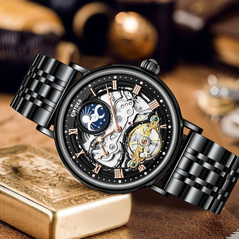 KINYUEDAutomatic 's Stainless Steel Star Tourbillon Hollow Men's Mechanical Watch