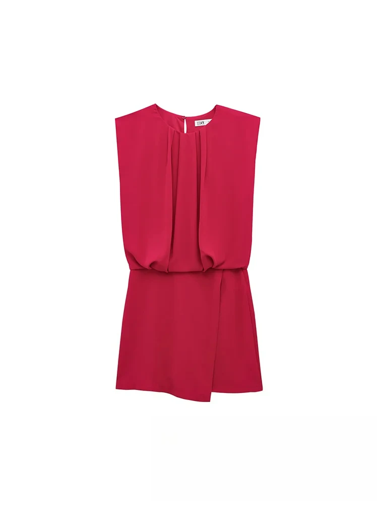 

KONDALA винтажные повседневные шикарные женские боди красные однотонные прямые мини-боди без рукавов с круглым вырезом новые модные летние комбинезоны 2025