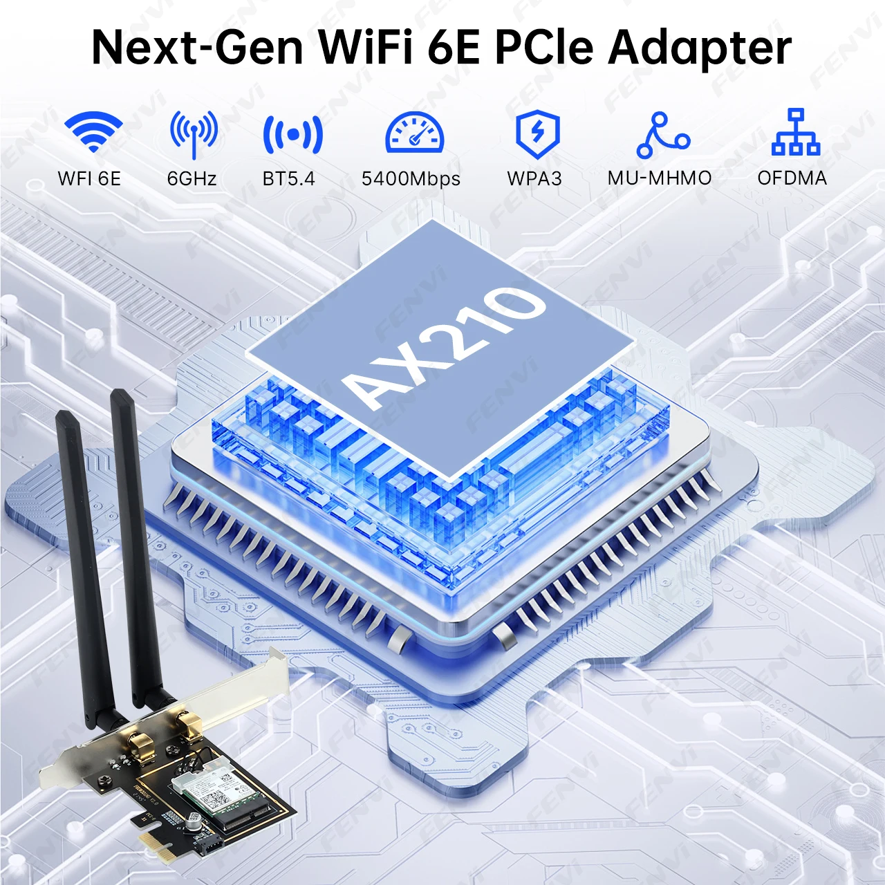 WiFi 6E AX210 PCI-E Adapter BT 5.3 5374Mbps Tri-band 2.4G/5G/6Ghz 802.11AX Wireless Network Wi-Fi 6 Card For PC Windows  10/11