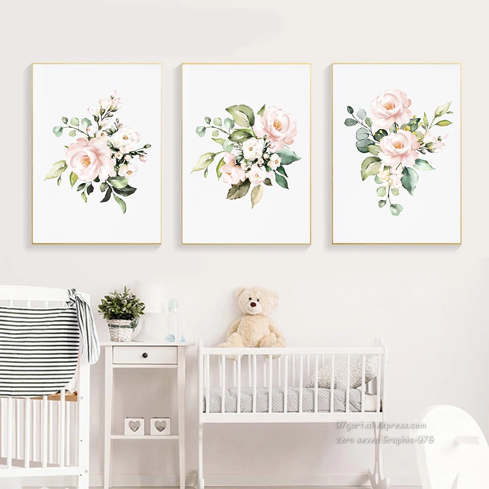 

Pink Rose Flower Poster Nordic Nursery Floral Botanical Print Canvas Art Picture Simplicity Wall Painting Scandinavian Decor