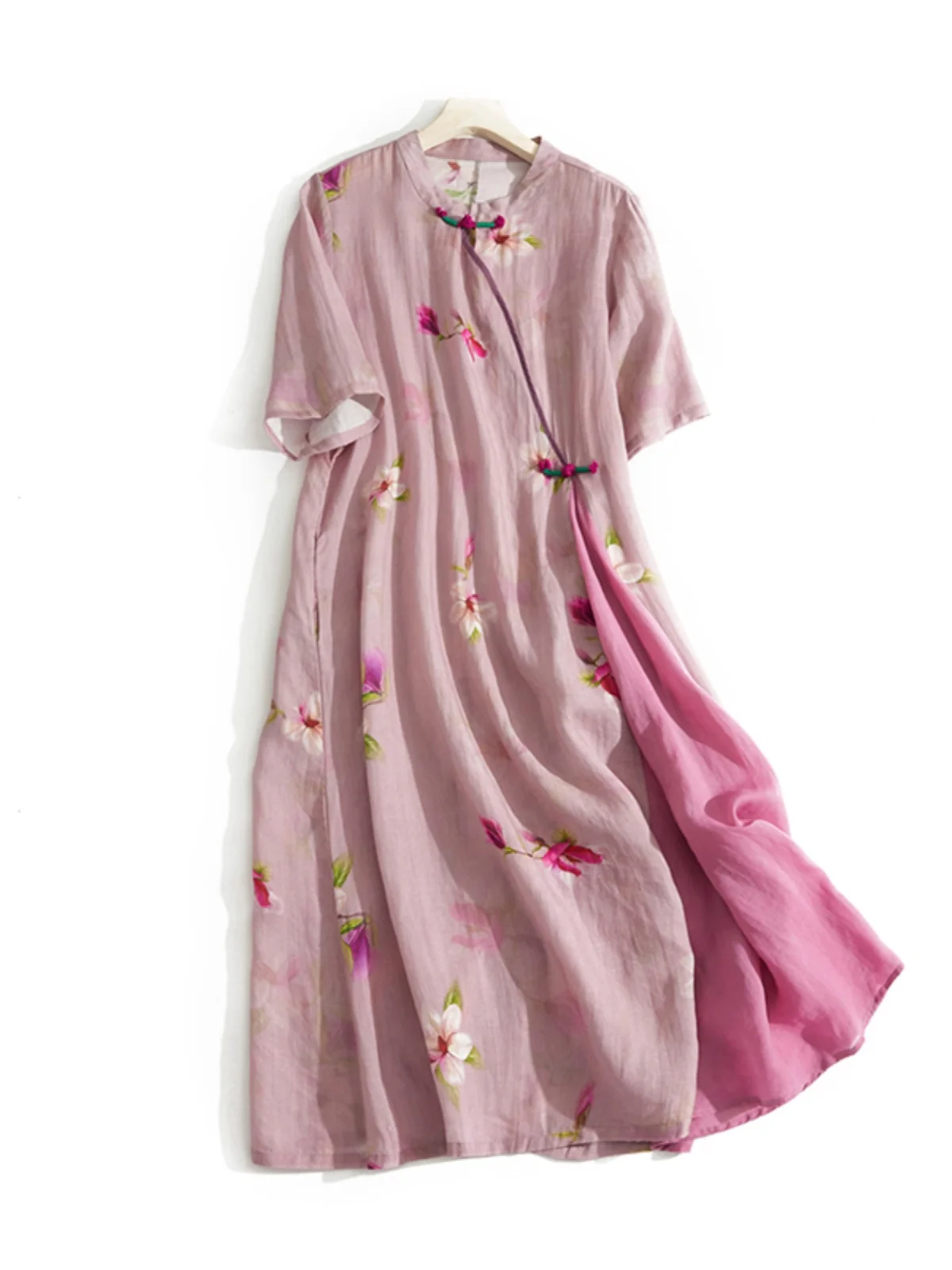 Retro Sle Spliced Print Hemp ort Sve Dr Large Size Women's Vintage  Skirt Commute Sle A-Line Dr
