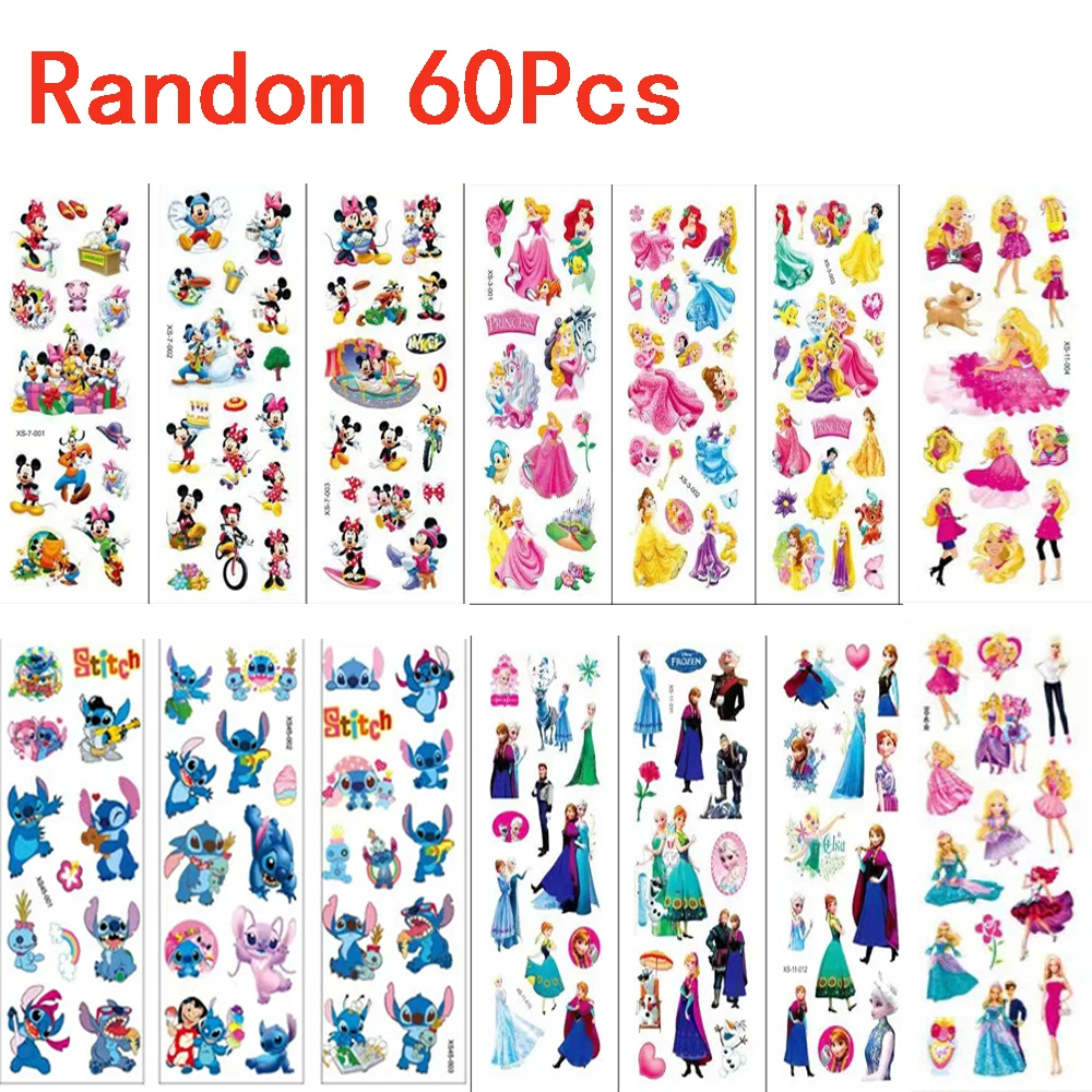 @12Pcs Disney Mixed Princess Mickey Stickers Anime Stickers DIY Skateboarding Laptop Cute Cartoon Stickers Pack Children's Toys