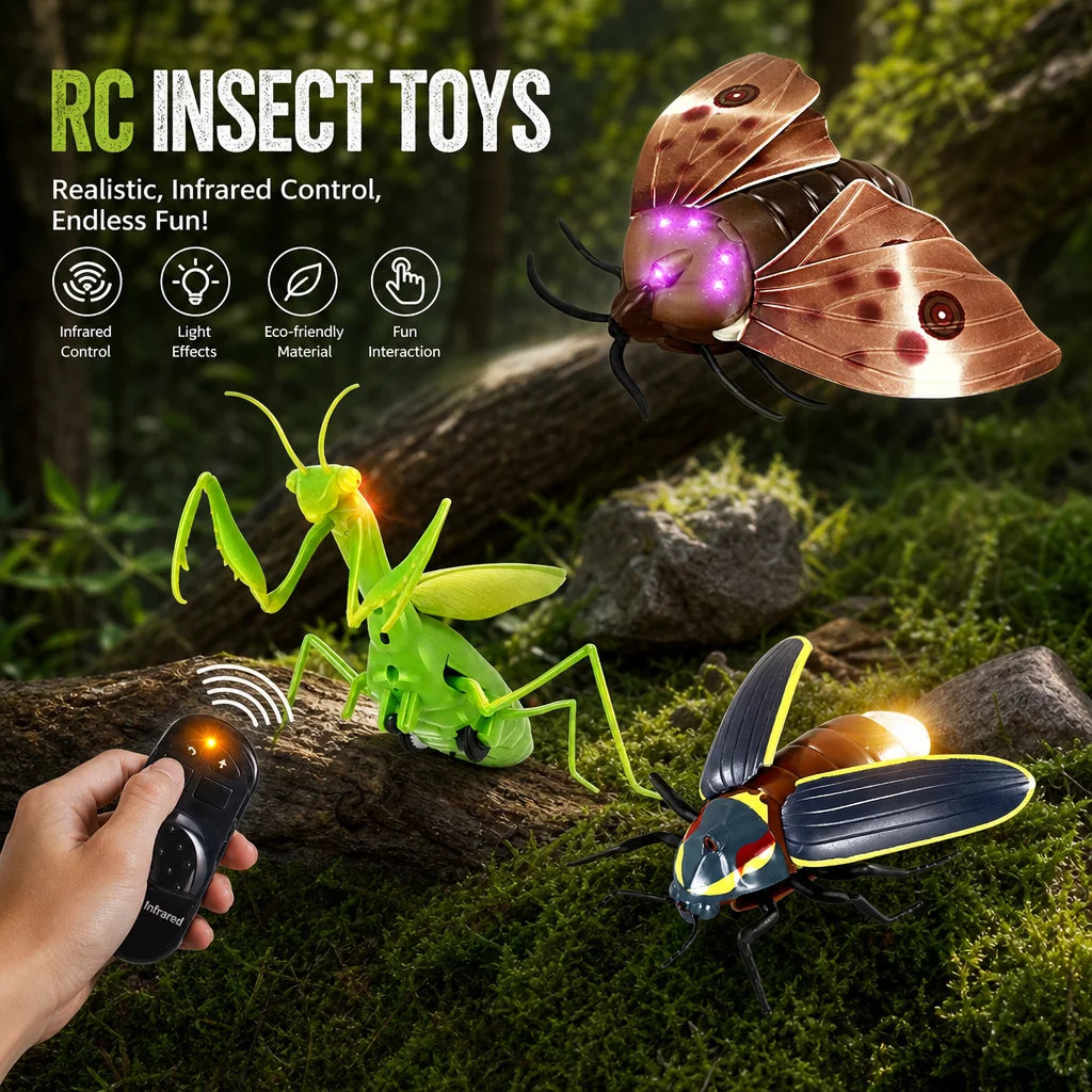 Novel Simulation Infrared Remote Control Mantis, Moth, Firefly, Prank Electric Scary Bugs Toy Insects Animals for Children Gifts