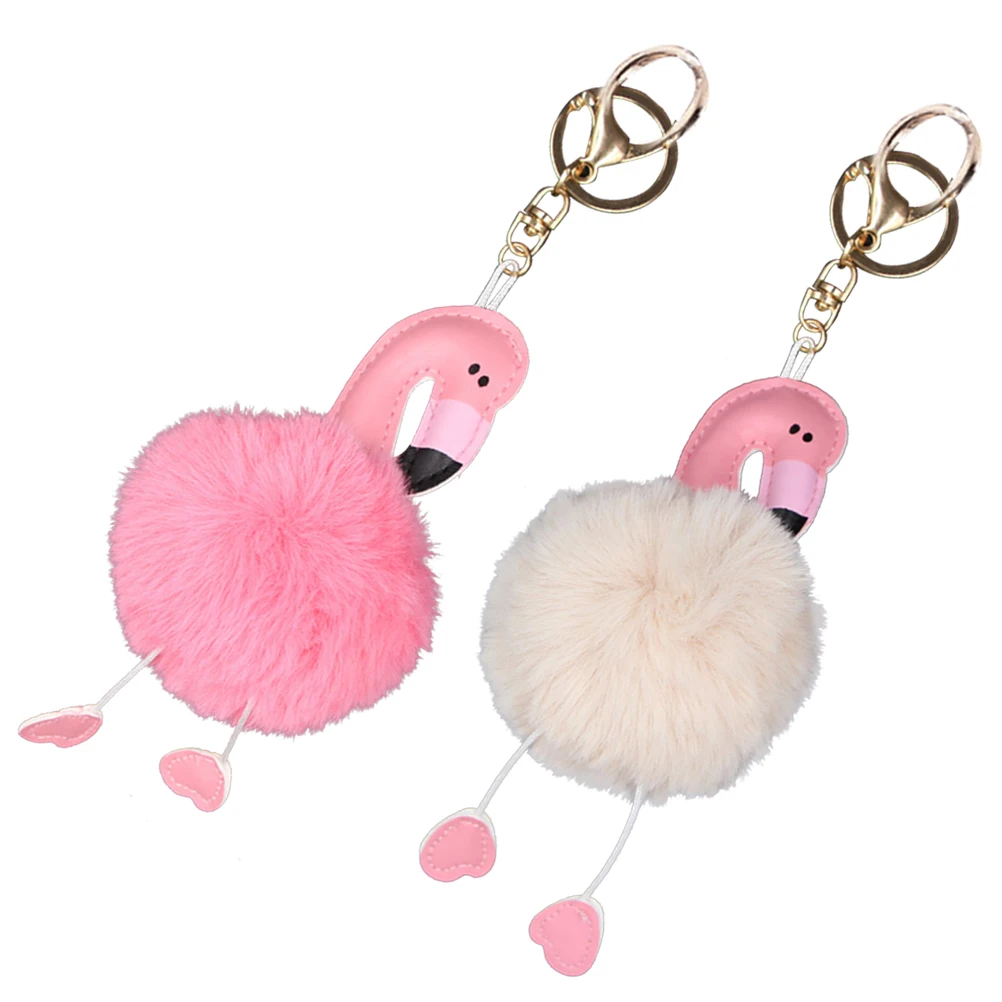 

2Pcs Key Ring Animal Flamingo Hanging Decoration Soft Comfortable Touch Organize Keys Car Keychain Gift Set Car Keychain