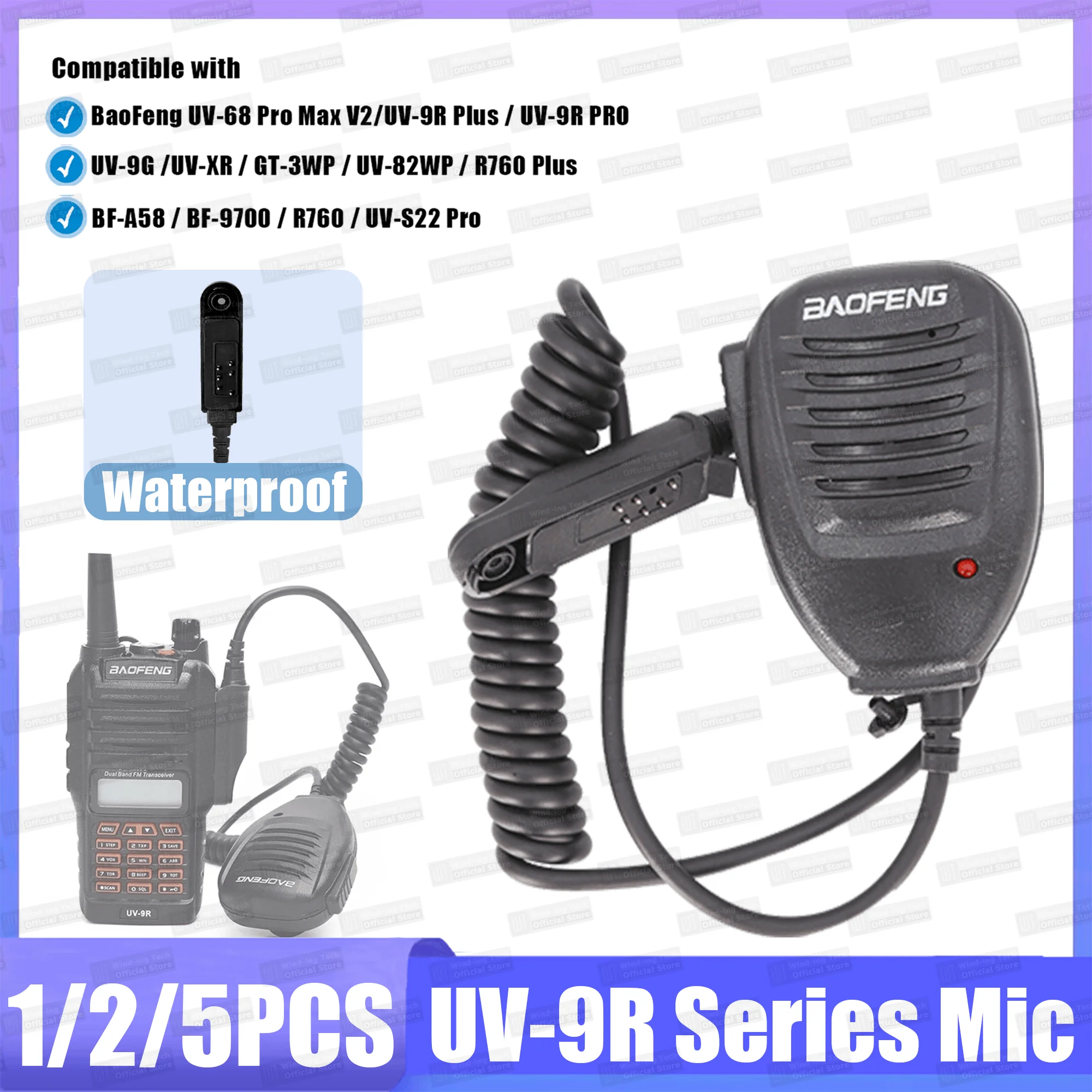 

1/2/5PCS Baofeng Walkie Talkie UV9R Series Speaker Microphone Waterproof Radio Speaker Mic for UV-68 Pro Max V2 UV9R Pro GMRS-9R