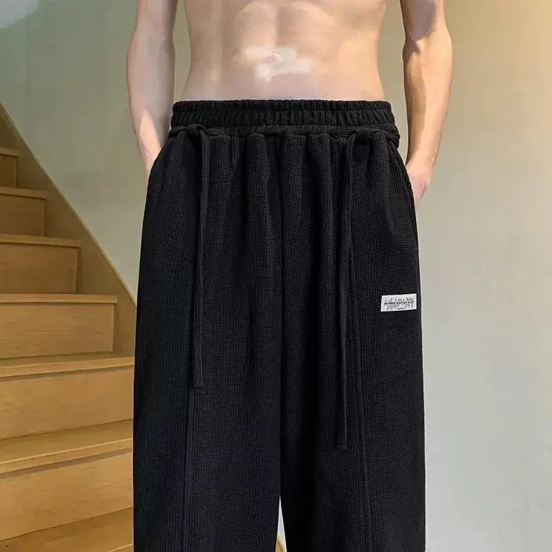 Waffle Casual Pants for Men in Summer Thin Hanging Wide Leg Sports Sweatpants Trendy Brand Oversized Straight Leg Pants