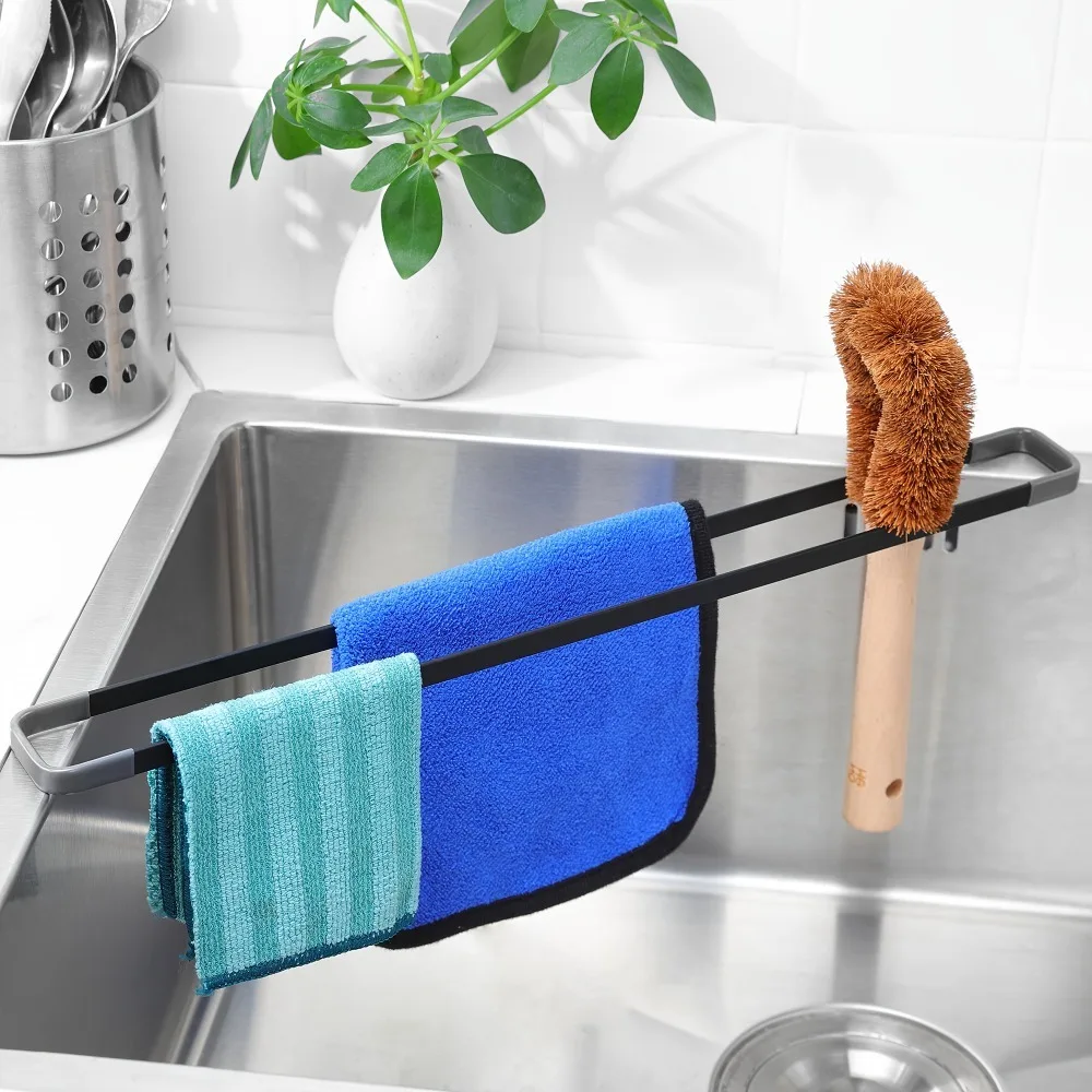 Kitchen Sink Towel Rack Over The Sink Dish Cloth Hanger Rustproof Sink Organizer for Sponge Brush Soap