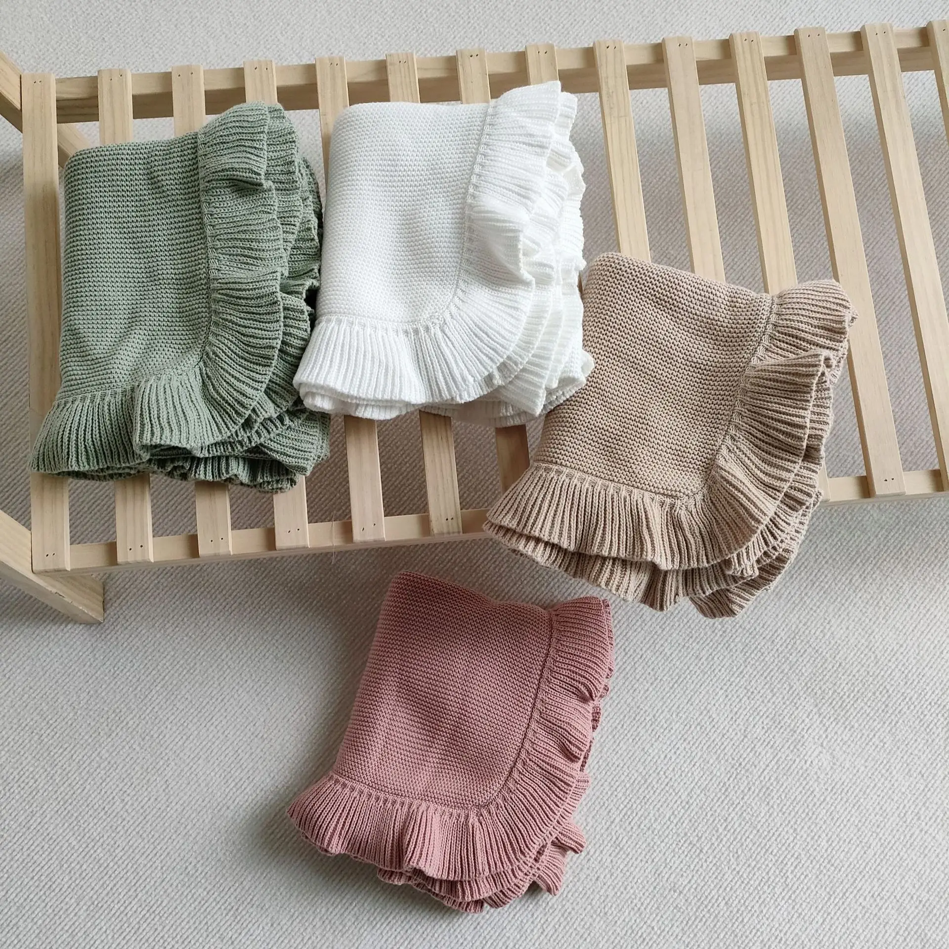 Cotton Knit Baby Blanket Ruffles Muslin Newborn Birth Swaddle Infant Stuff For Babies Room Things Bedspread Stroller Accessories