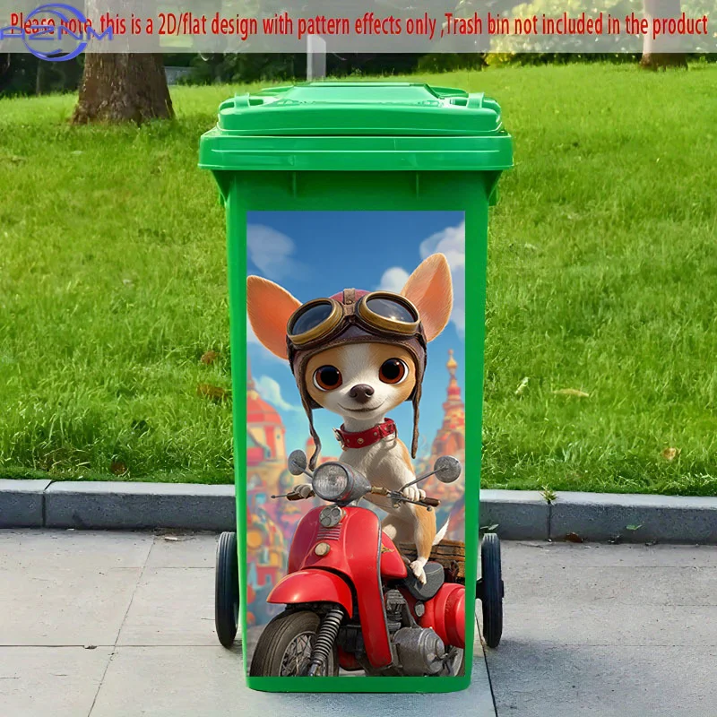 1pc of 2D Pattern Printing Sticker for Kitchen Trash Bins, Measuring X Cm, Featuring a Cute Dog Riding a Red Motorcycle. This