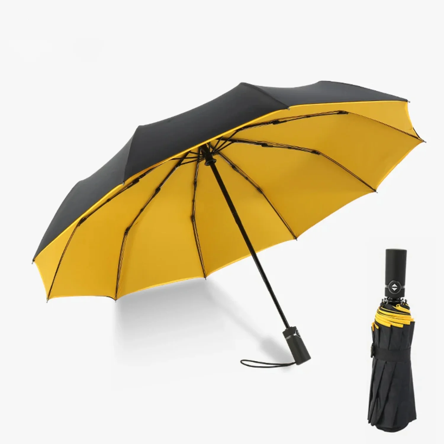 

Double Automatic Folding Yellow Umbrella | Luxury Ten Bone Car Business Large Umbrella | Mens & Womens Rain Gift Parasol Schirm