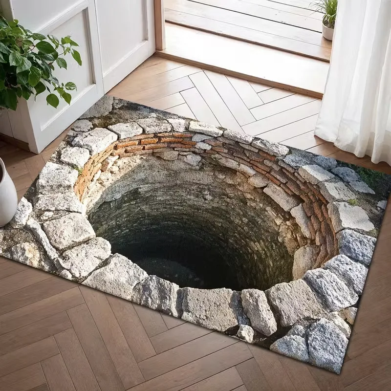 3D Optical Illusion Endless Abyss Non-Slip Door Mat Machine Washable for Bathroom Bedroom Camping Yoga Durable Floor Mat