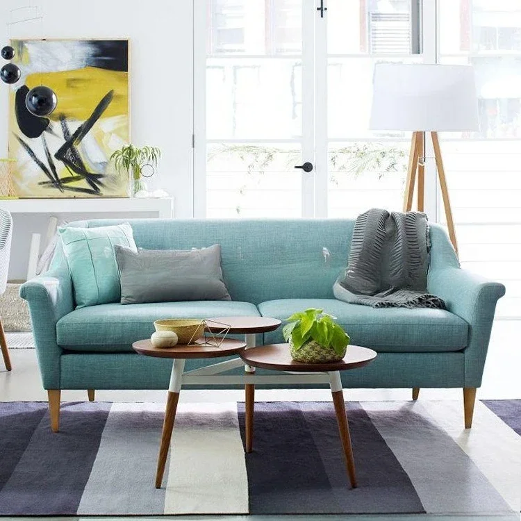 Nordic style fabric buckle soft bag double sofa, simple and modern living room three-person leisure sofa