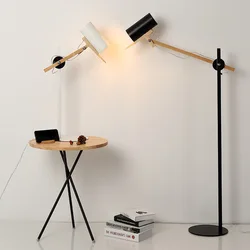 European Style Solid Wood Iron Floor Lamp For Living Room Adjustable Angle Standing Light Study  Office Lighting Decor