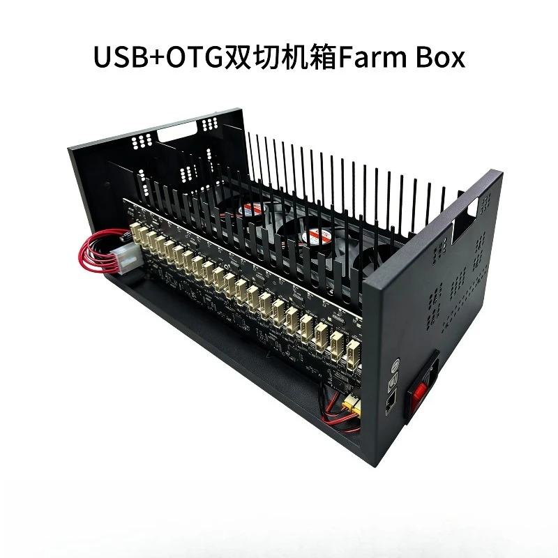 Open Frame Phone Farm Box With USB OTG HUB Dual Switch Design Holds 20 Mobile Phone Mainboards