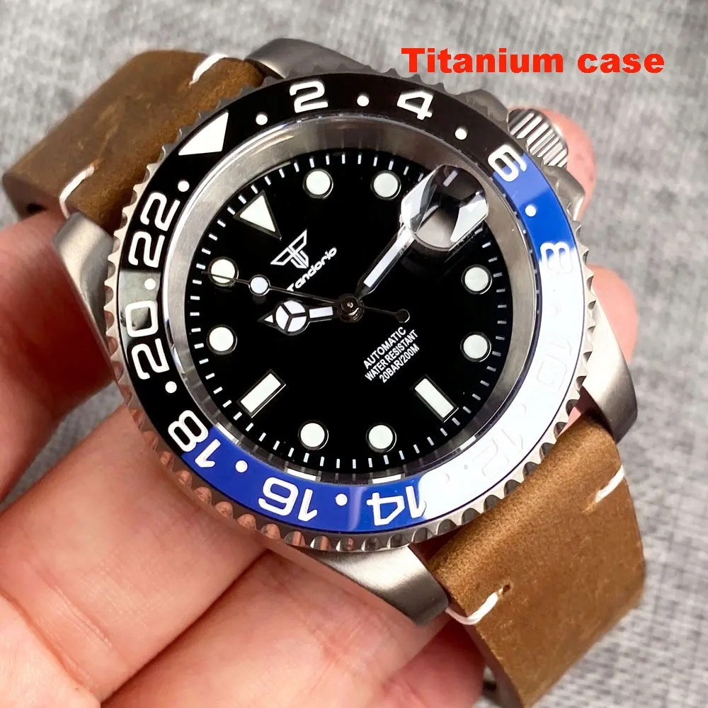 Titanium SUB Diver Automatic Watch Men NH35 PT5000 Movt Tandoorio Brand 200m Waterproof Wristwatch Leather Band Sapphire