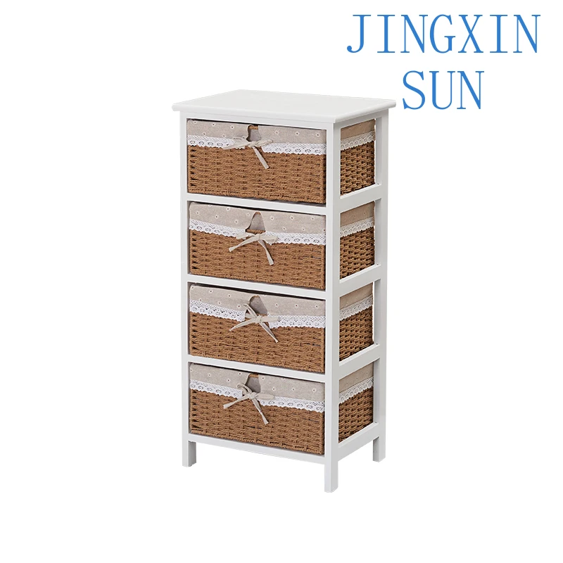 Storage cabinet Wooden simple bedside table Modern woven drawer Home locker Shelf Internet celebrity Straw chest