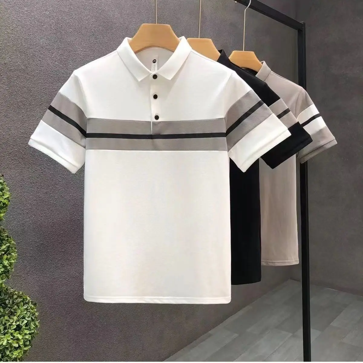 

Korean Summer Men Short Sleeve Striped Polo Shirt Contrast Trend Business Casual Big Size Street Fashion Versatile Cotton Tops