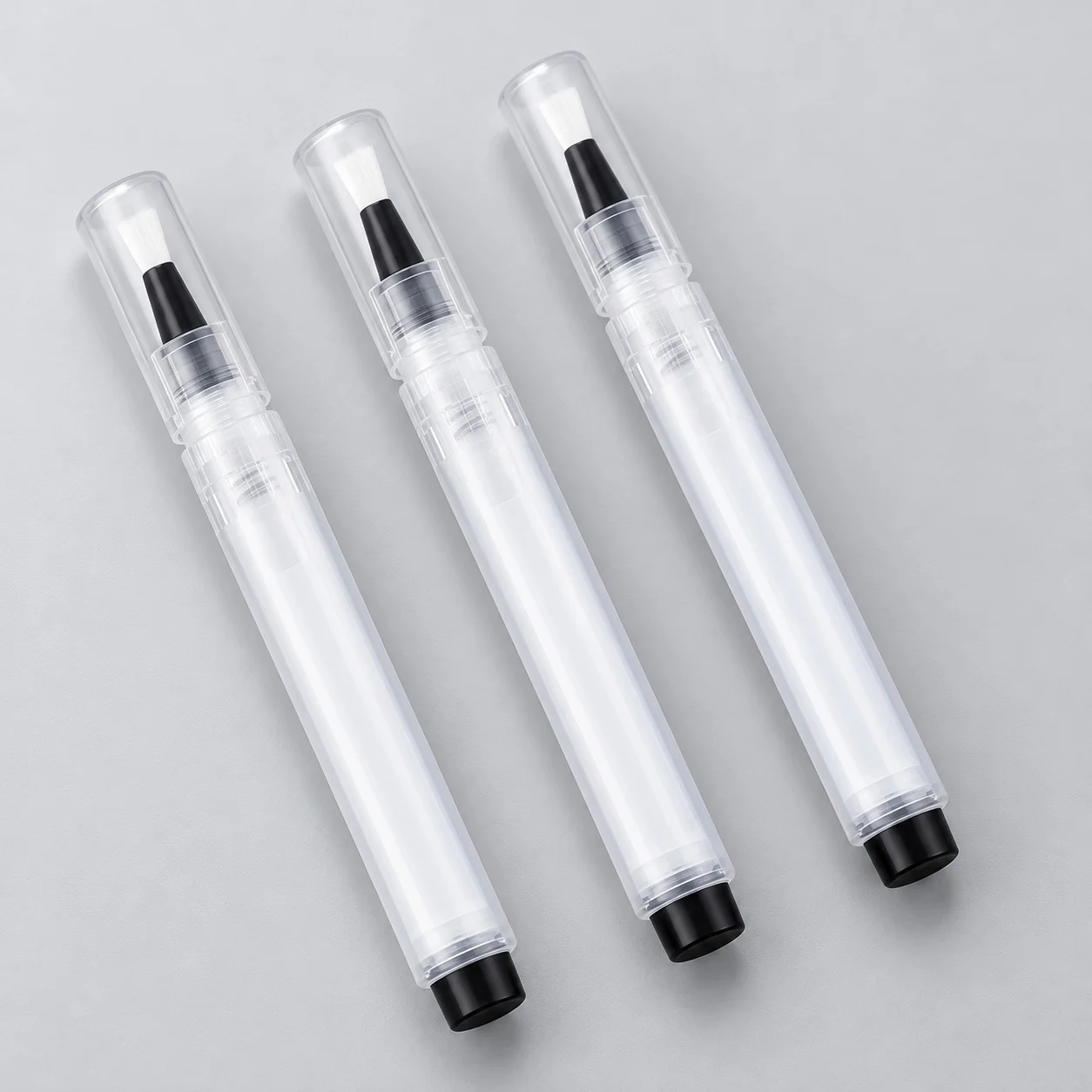 3-Piece Empty Fillable Touch-Up Brush Pen Set, Clear Reservoirs and Flat Bristles