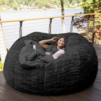 Image Big Huge Giant Bean Bag Chair for Adults, (No Filler) Bean Bag Chairs  (Black,6FT)