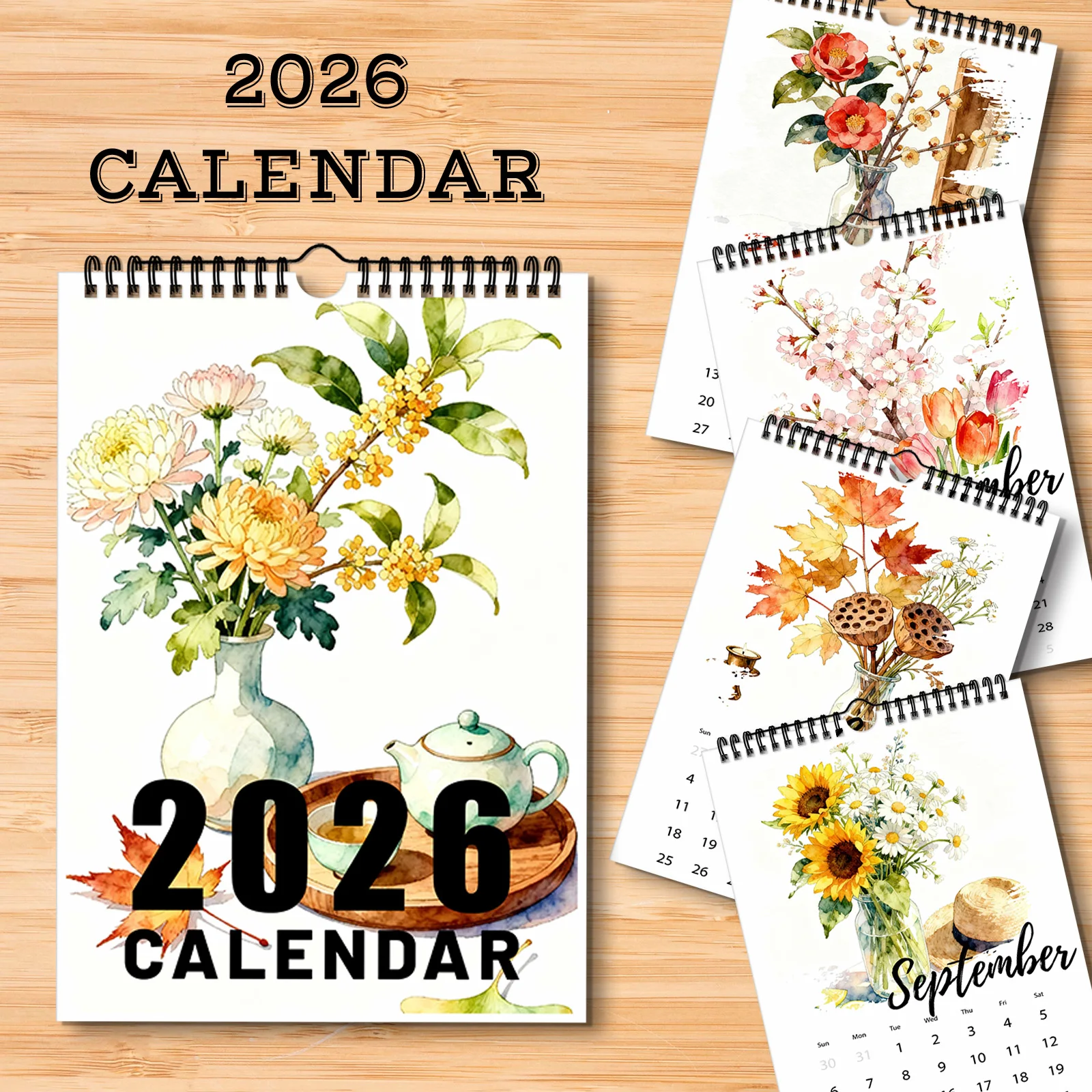 

1PC 2026 Floral Watercolor Wall Calendar, Exquisite Flower-Themed Hanging Calendar for Nature & Art Lovers, Yearly Planning