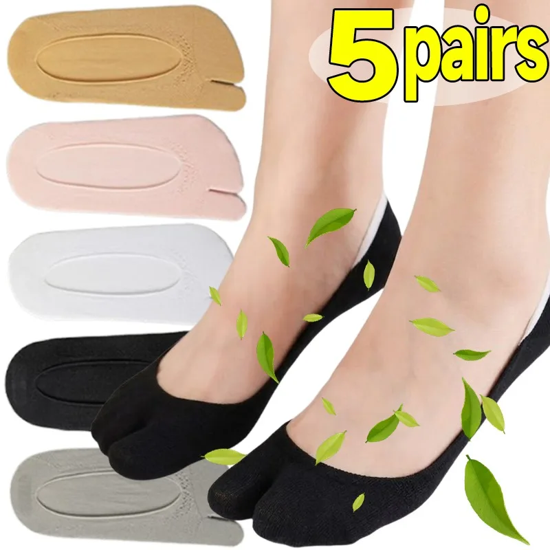 1/5 Paar Sommer-Zehensocken aus Baumwolle für Damen und Herren, Unsichtbare Schweißabsorbierende Atmungsaktive Bootssocken, Rutschfeste Niedrig Geschnittene Socken