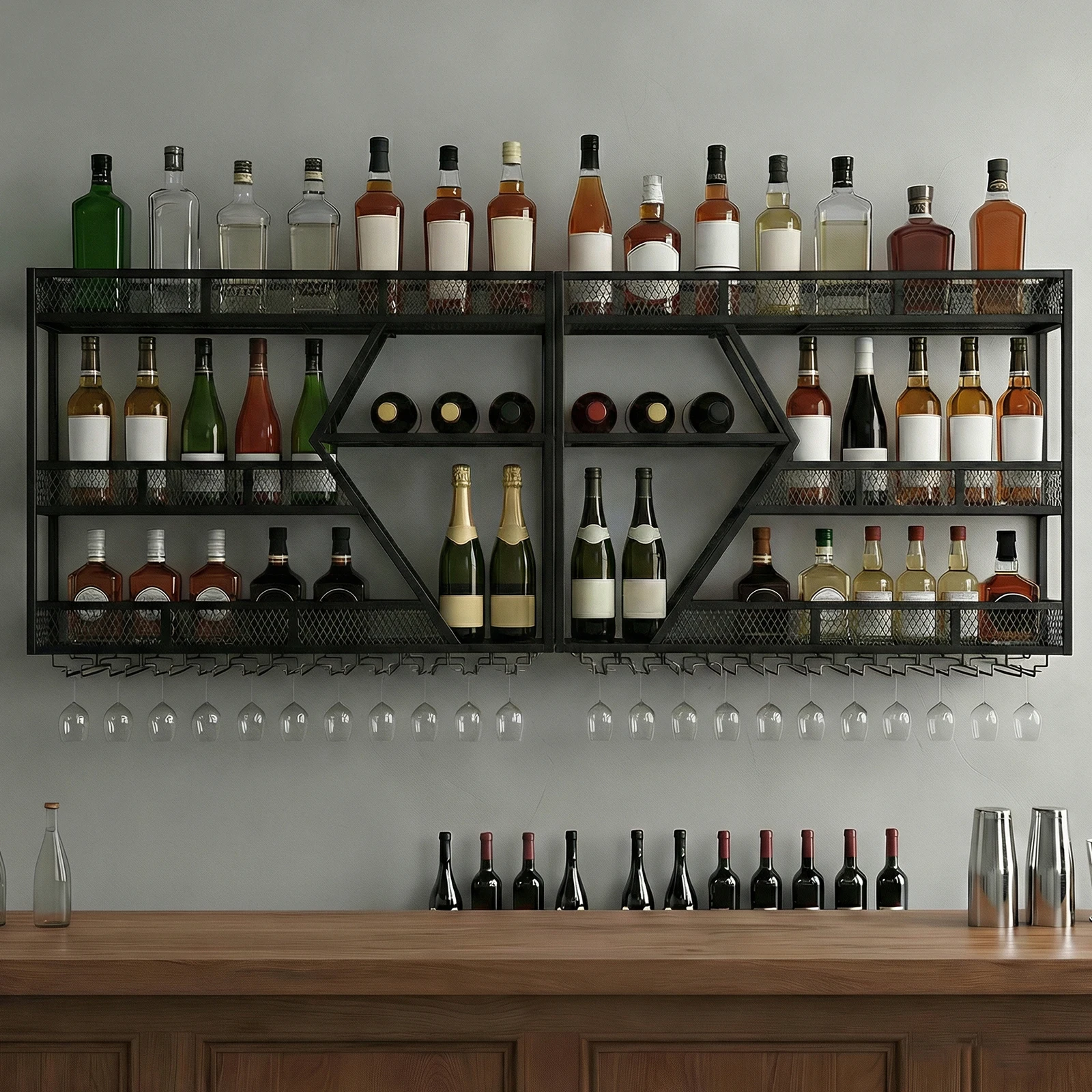 

Настенная металлическая подставка для вина на 3/4 уровня с держателями для бокалов для дома, кухни, столовой, кофейни