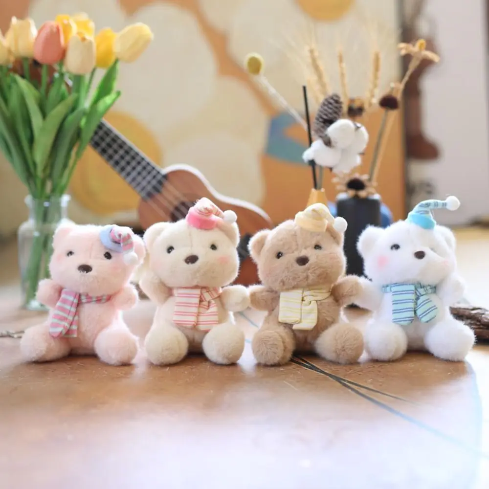 PP Cotton Plush Bear Doll Keychain Birthday Hat Soft Stuffed Animal Pendant Charms Collection Hat Wear Bear Pendant