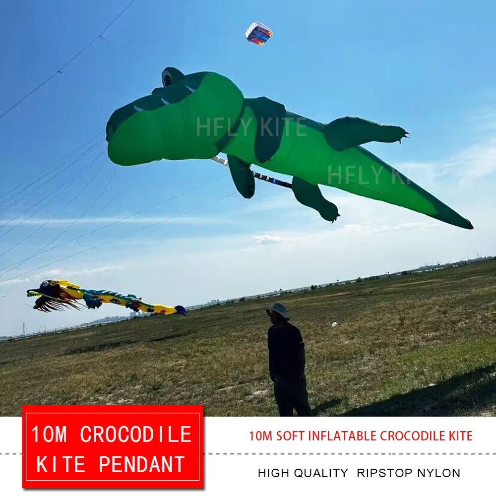 HFLY جديد وصول لينة نفخ 10 متر التمساح طائرة ورقية خط الغسيل للبالغين عالية الجودة Ripstop النايلون الحيوان تظهر الطائرات الورقية قلادة