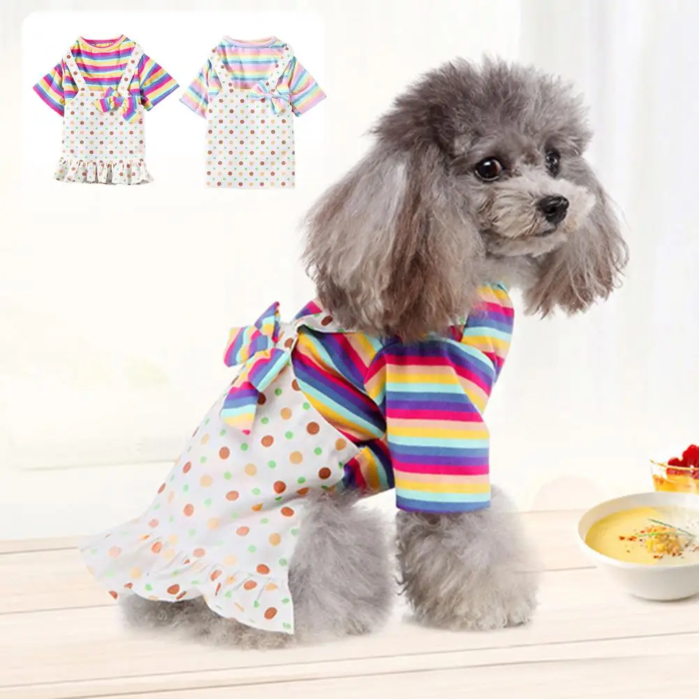 Dog Shirt Bow-knot Design Striped Round Neck Puppy Apparel 2-Legged Fabric Couple Teddy Dog Sweatshirt Pet Garment For Daily