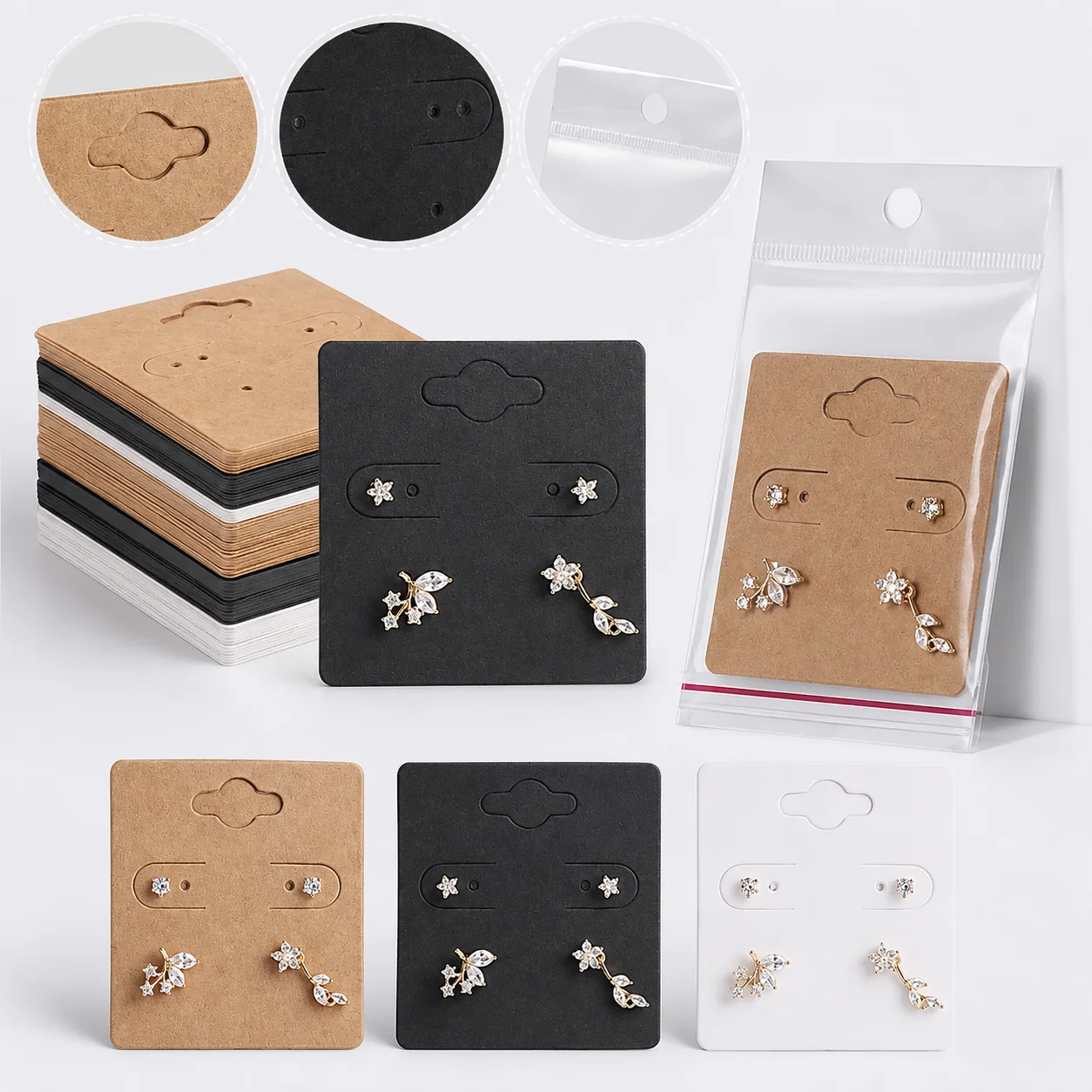 100 Stück Quadratische Ohrring-Displaykarten und Ziplock-Beutel-Set, bestehend aus 50 Papierkarten und 50 transparenten OPP-Beuteln für die Schmuck- und Bastelausstellung. – Detail 4