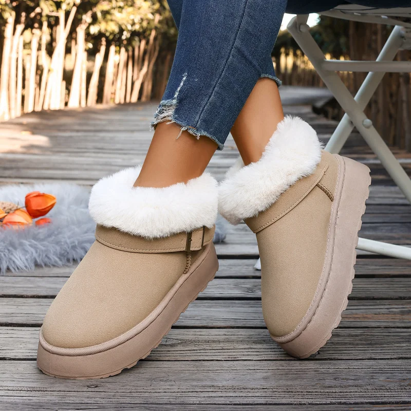 

Women's Thick-Soled Snow Boots Winter Thickened Fleece-Lined Northeastern Cotton Shoes Non-Slip Slip-On High-Top Cotton Boots