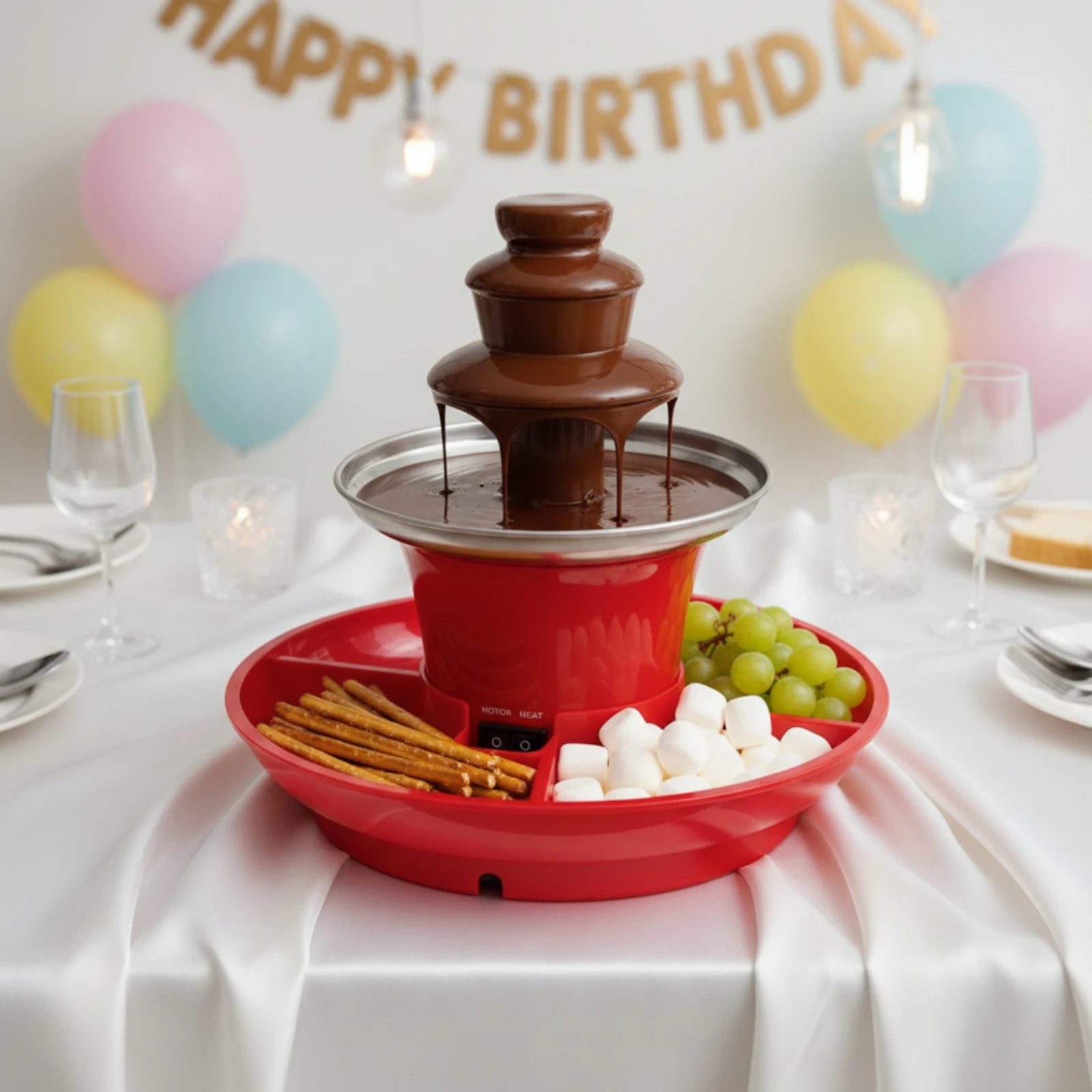 

Three-Tier Chocolate Fountain Detachable Chocolate Fountain Machine Party Appliance Spiral Auger Red Base