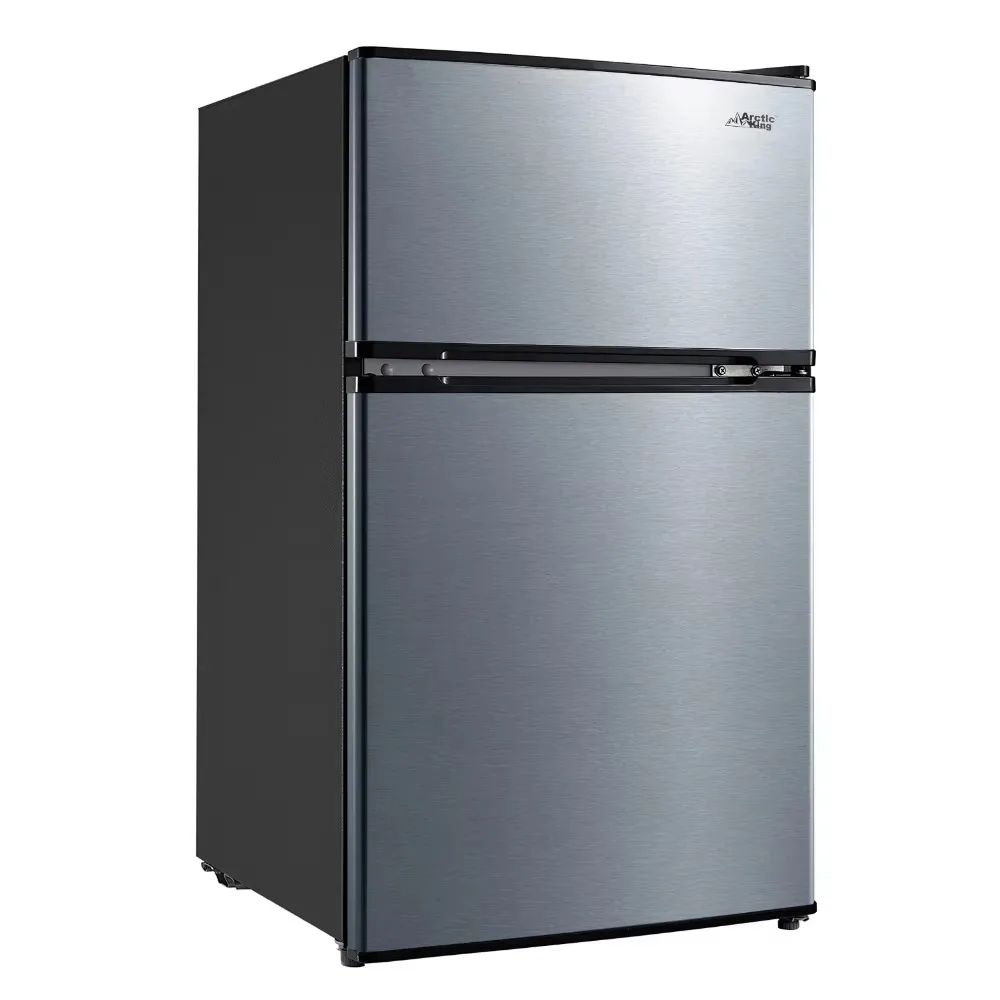 3.2 Cu Ft Two Door Mini Fridge with Freezer, Stainless Steel, E-star