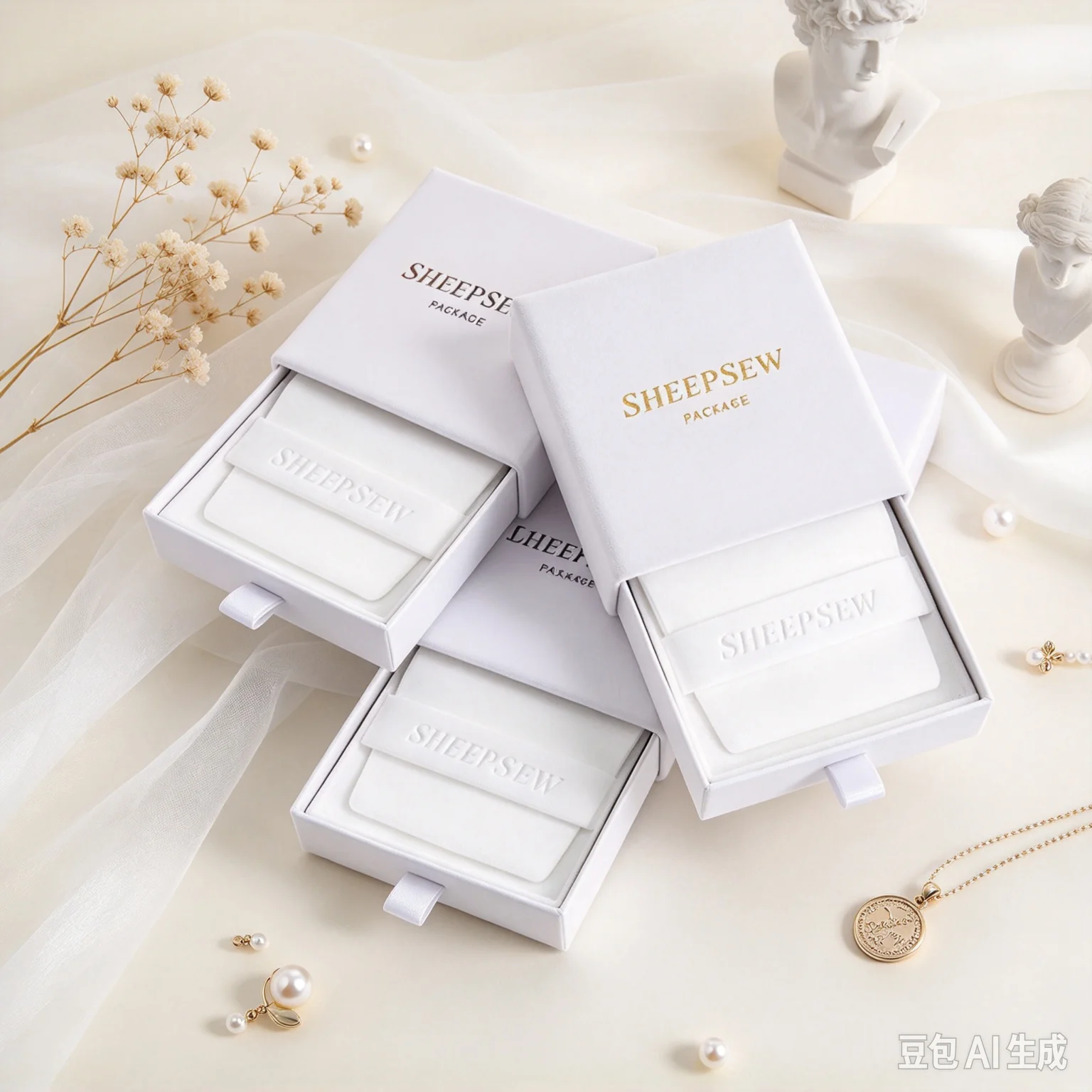 SHEEPSEW Wholesale 100Pcs Custom Logo Jewelry Drawer Box with Microfiber Suede Packaging Bag, Jewellery Storage Pouch for Earrin