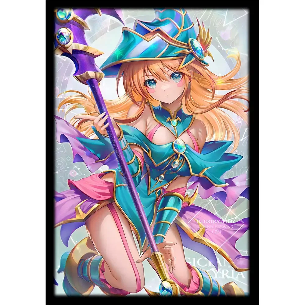 DIY Laser Card Sleeve 50pcs Yu-Gi-Oh! Dark Magician Girl Red Blossoms Card Protection Cover Anime Game Peripheral Holiday Gift