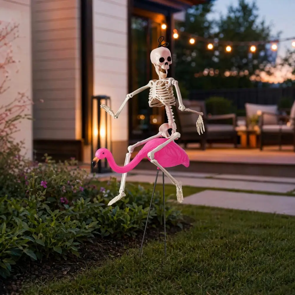 Halloween Lawn Decor Halloween Skeleton Flamingo Yard Stake Pink Bird Skeleton Lawn Ornament Spooky Outdoor for Landscaping