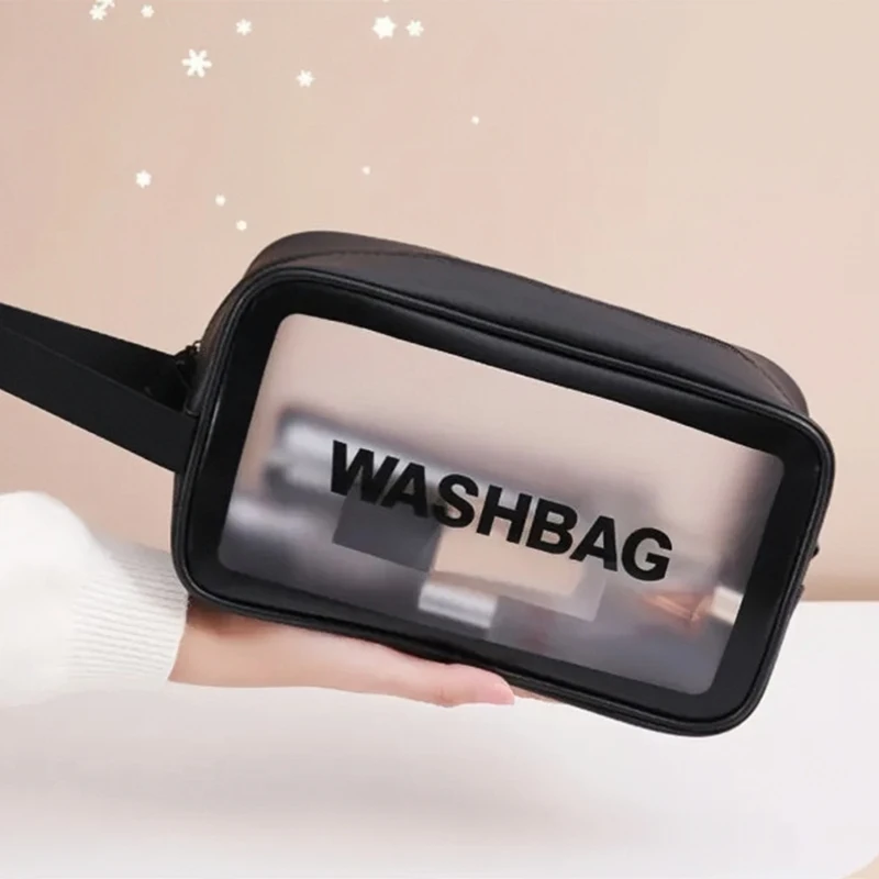 Portable Travel Wash Bag Female Transparent Waterproof Makeup Storage Pouch Large Capacity Cosmetic Organizer Pu Material