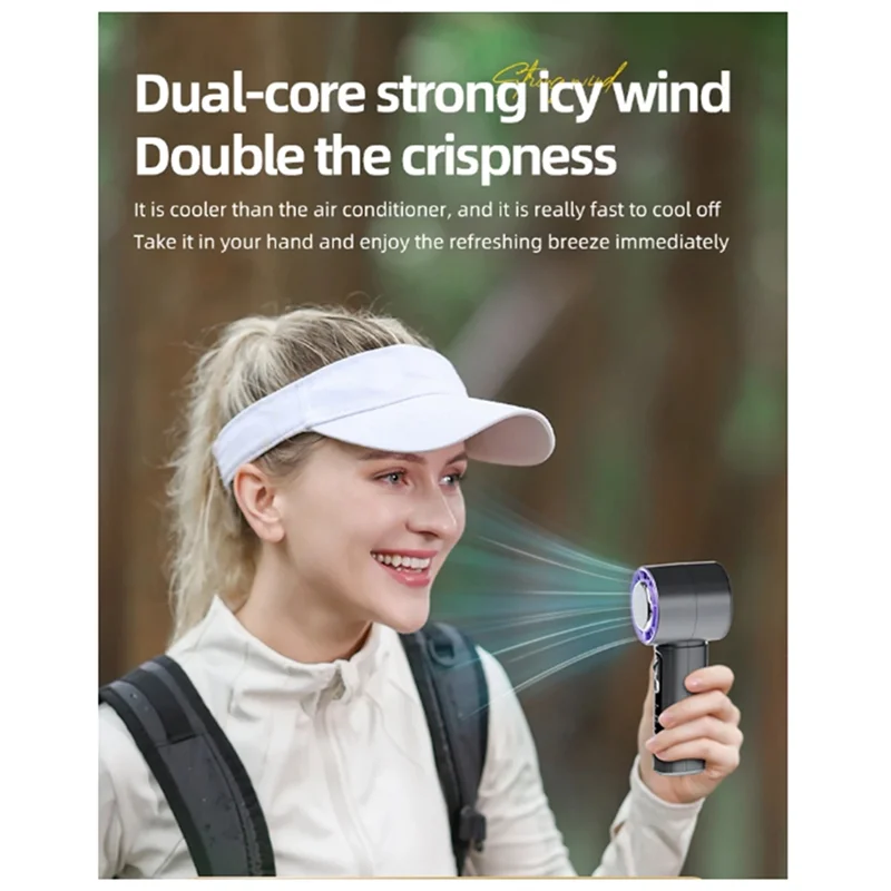 A01V-100 سرعات مروحة توربو صغيرة قابلة للتعديل مع شاشة LED لتبريد الثلج ومروحة يد شخصية باللون الرمادي الداكن