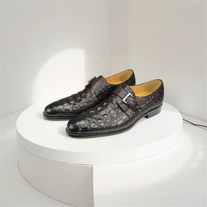 

Monk Shoes Men Cow Leather Slip-Ons Footwear Alligator Pattern Round Toe Buckle Straps Men Business Dress Shoes