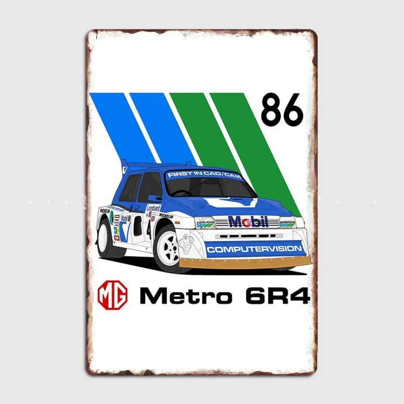 Classic Car MG metro 6r4 RAC rally 86 Rally Cars Retro Poster Metal Sign Garage Club Room Wall Decor Custom Tin Home Decor