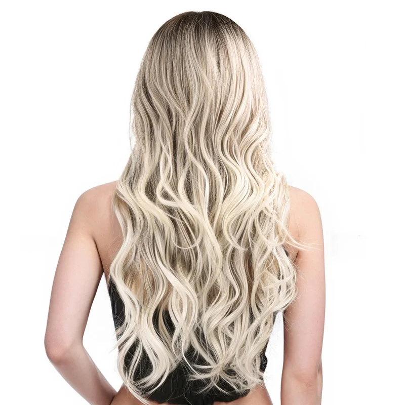 European and American fashion for women, middle-parted curly hair, off-white long wavy synthetic fiber full wig